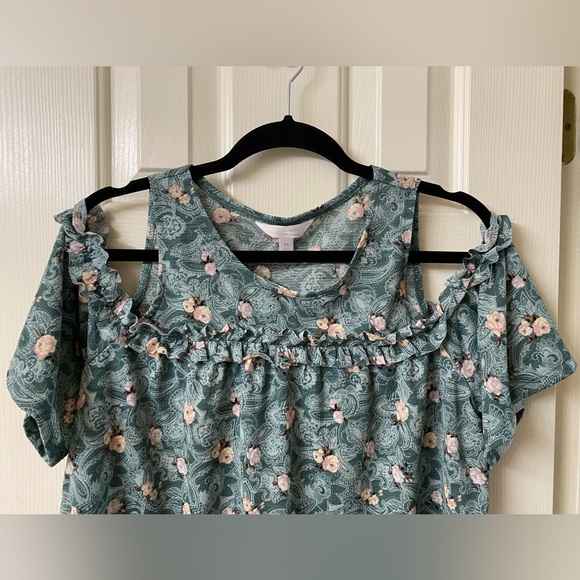 LC Lauren Conrad Floral Cold Shoulder Women's Top Size Medium - Picture 4 of 16